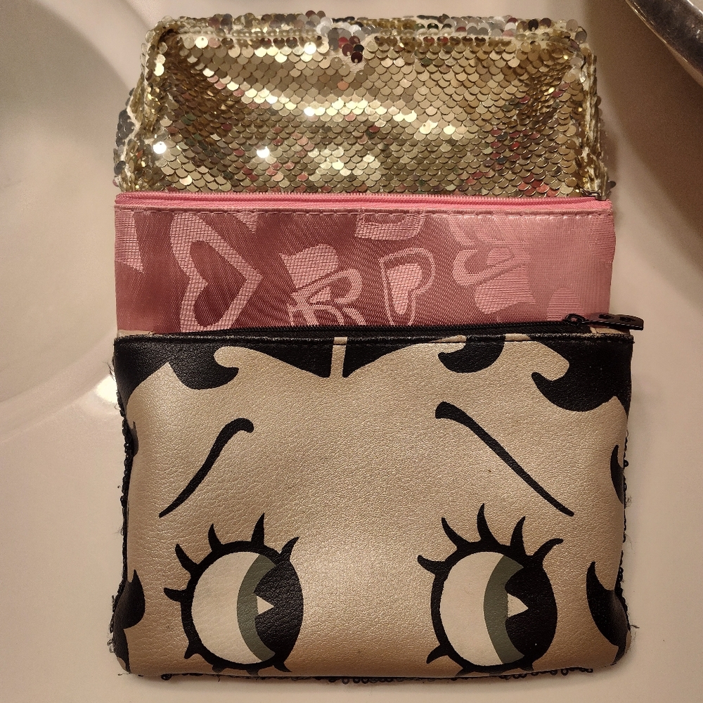 Sequin and Betty Boop Cartoon Print Pouch Set